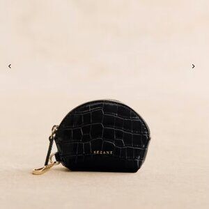 Sezane Sacha Coin Case in Black Crocodile Print